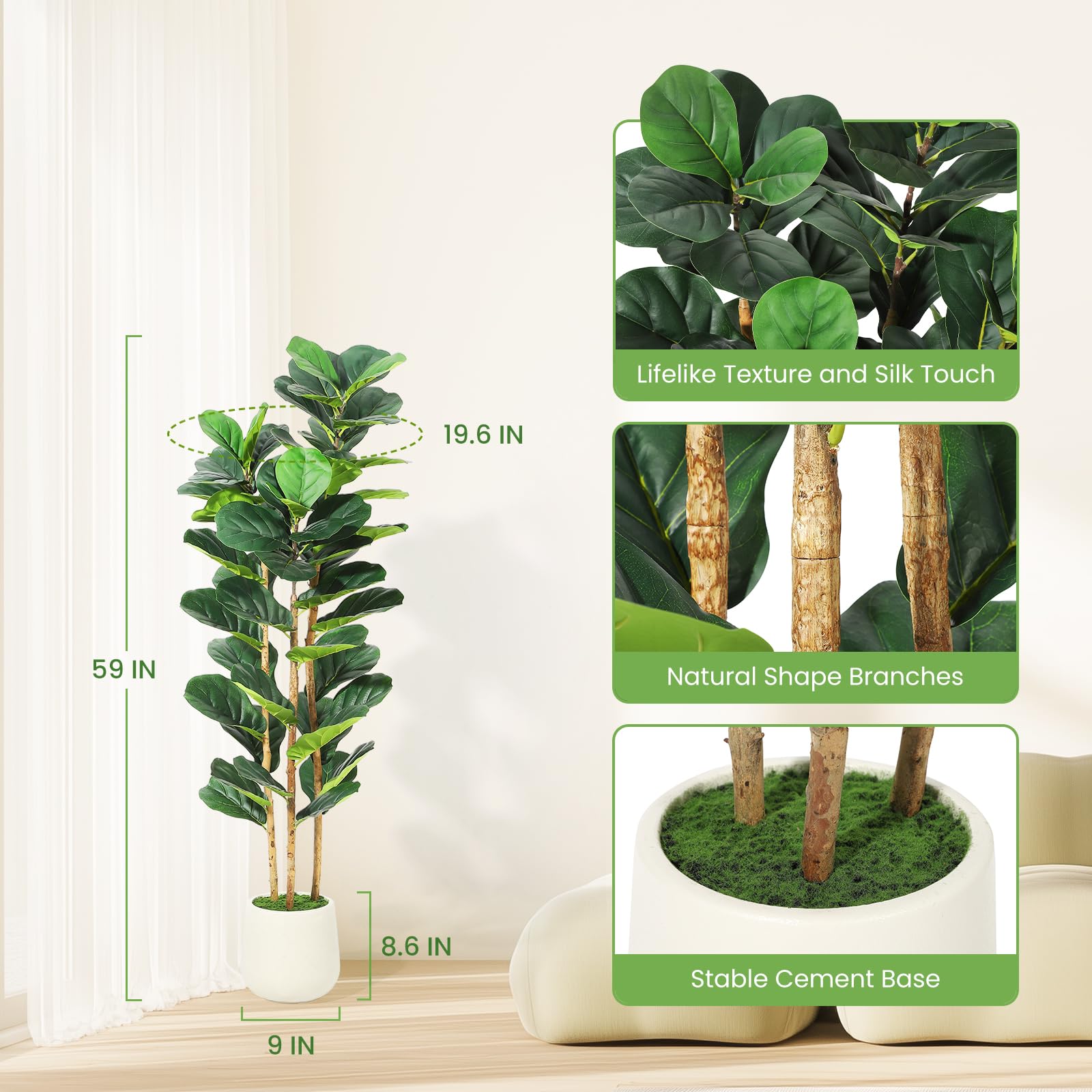 Árbol Artificial de Ficus Lyra - Rubber Plant Ficus reseña y precio